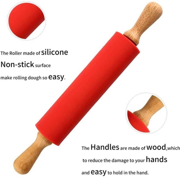 Silicone Pastry Mat (BLACK) and Rolling Pin (RED) Set with Measurements - Picture 3 of 5